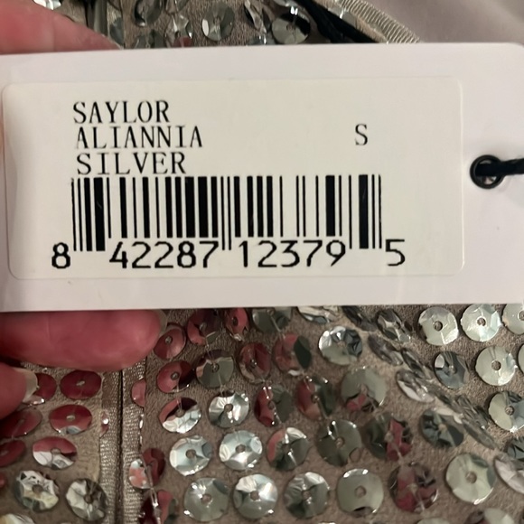 NWT! Silver Sequined Aliannia Mini Cocktail Dress by Saylor, Size S, price $220 - Picture 15 of 15